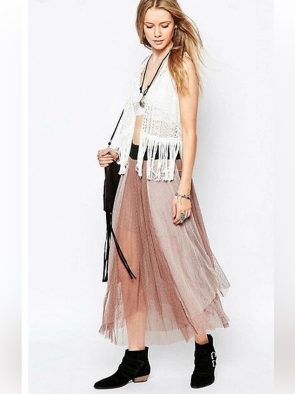 Free People Sugar Plum Fairy Layered Tulle Midi Skirt